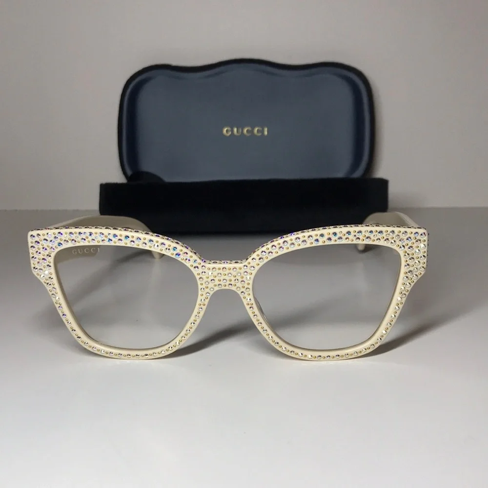 Gucci GG1424s Cream Crystal-Embellished Women's Glasses